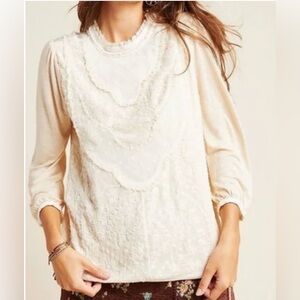 Anthropologie Tiny Brand Finja Embroidered Lace Top Size S